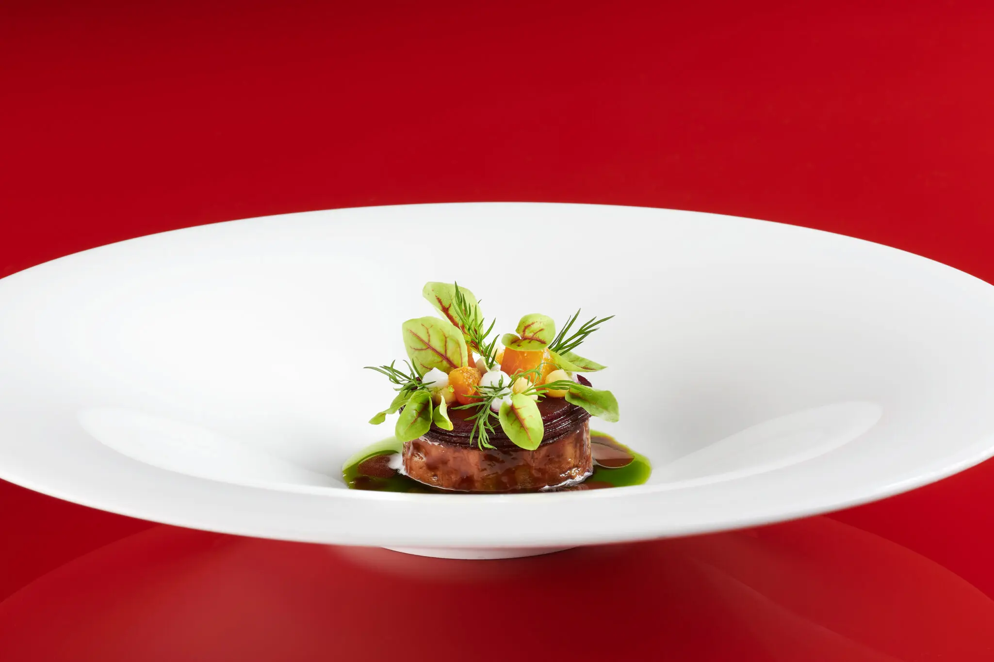 Lamb with beetroot, apricots, coconut and dill