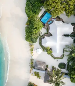 Aerial view of the Safari Beach Villa at Sirru Fen Fushi Maldives